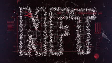 animación de una red de conexiones que forman un banner de texto nft contra un fondo negro.