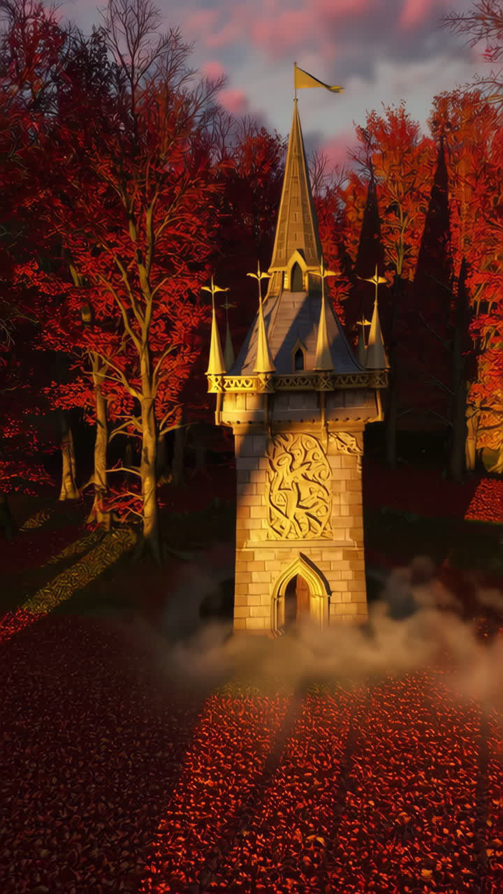 Enchanted Autumn Tower in a Mysterious Forest