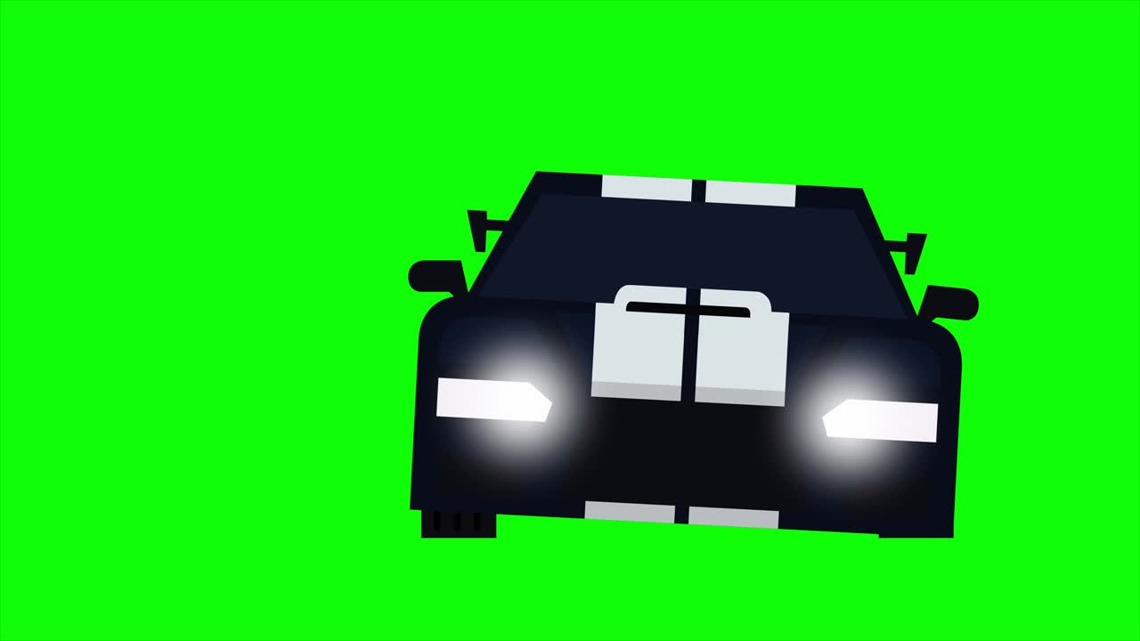 녹색 화면 배경으로 달리는 스포츠카의 애니메이션.