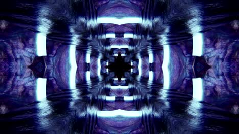 Looped Abstract neon ornate decorative background. 3D Kaleidoscope or mandala.