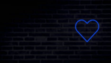 animación de un corazón de neón azul parpadeando en el fondo de la pared de ladrillo oscuro