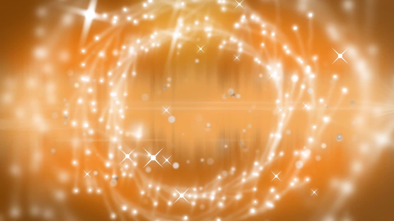 Star sparkles drifting on orange backdrop clustering into ring pulsing swirling visualizing energy
