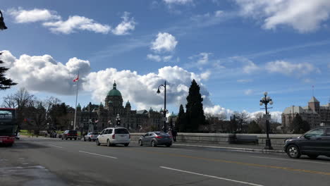 Time-lapse-of-traffic,-pedestrians-and-clouds-in-Victoria-downtown