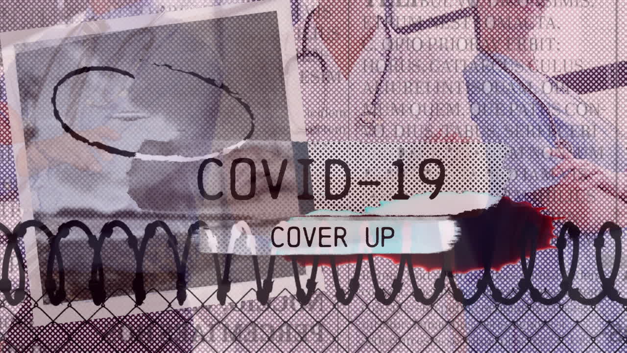 animación de las palabras covid-19 cover up brillando sobre los trabajadores de la salud