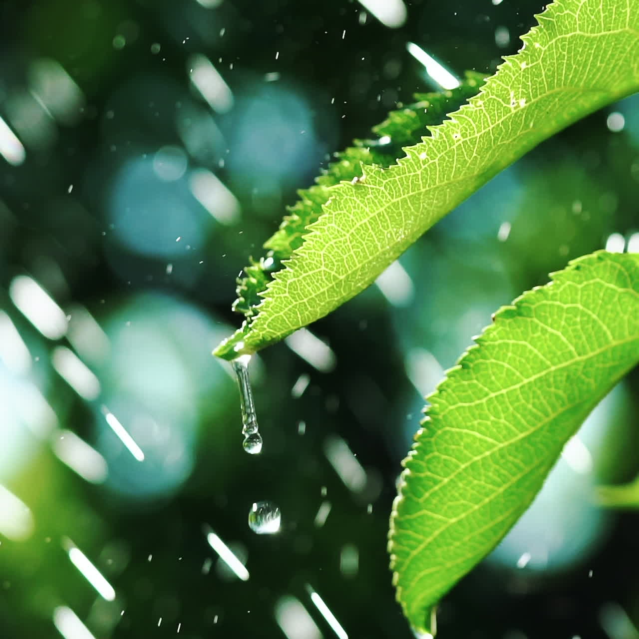 나뭇잎에 물방울, 슬로우 모션