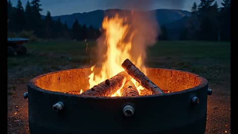 campfire in the mountains at dusk