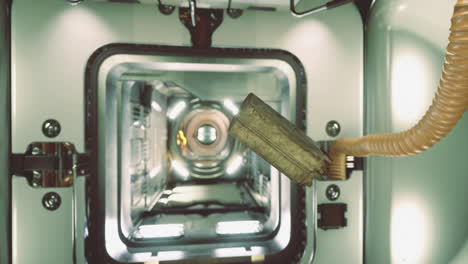 floating canister inside a futuristic space station corridor at twilight