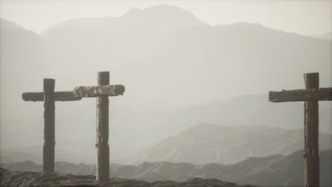 wooden crucifix cross at mountain