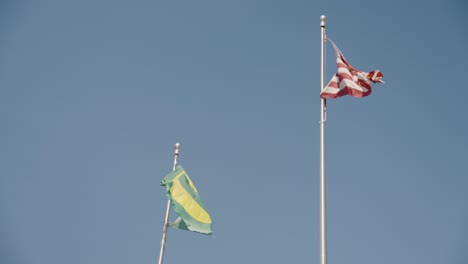 usa and oregon flag flapping in the breeze