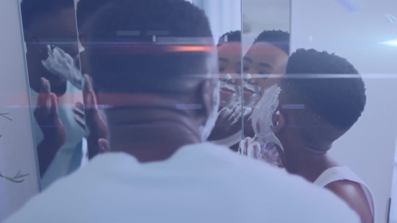 행복한 아프리카계 미국인 아버지와 아들이 수염을 면도하는 빛의 애니메이션