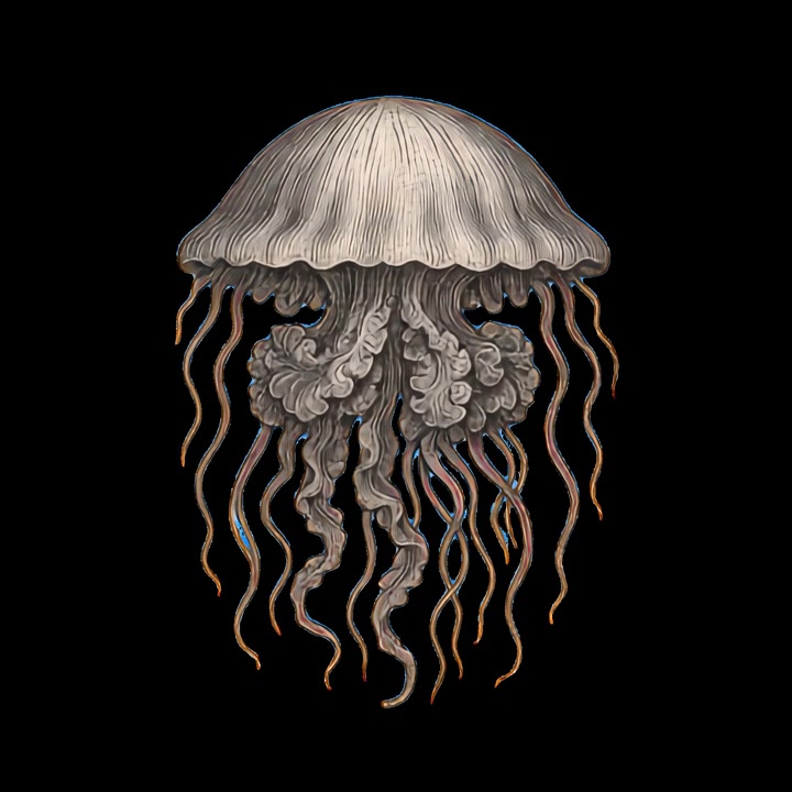 Illustrazione scientifica vintage di una medusa su sfondo nero