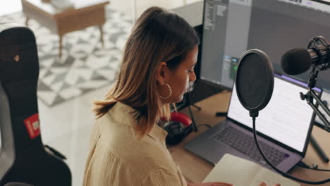 Radio,-singer-and-microphone-with-woman-in-studio