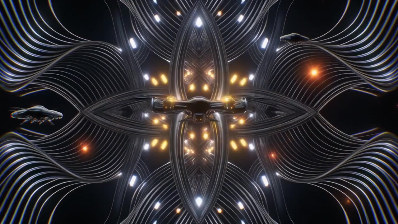 Abstract 3D Animation of Metallic Structures and Glowing Orbs