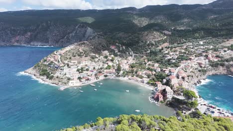 aerial view of a picturesque coastal town in greece