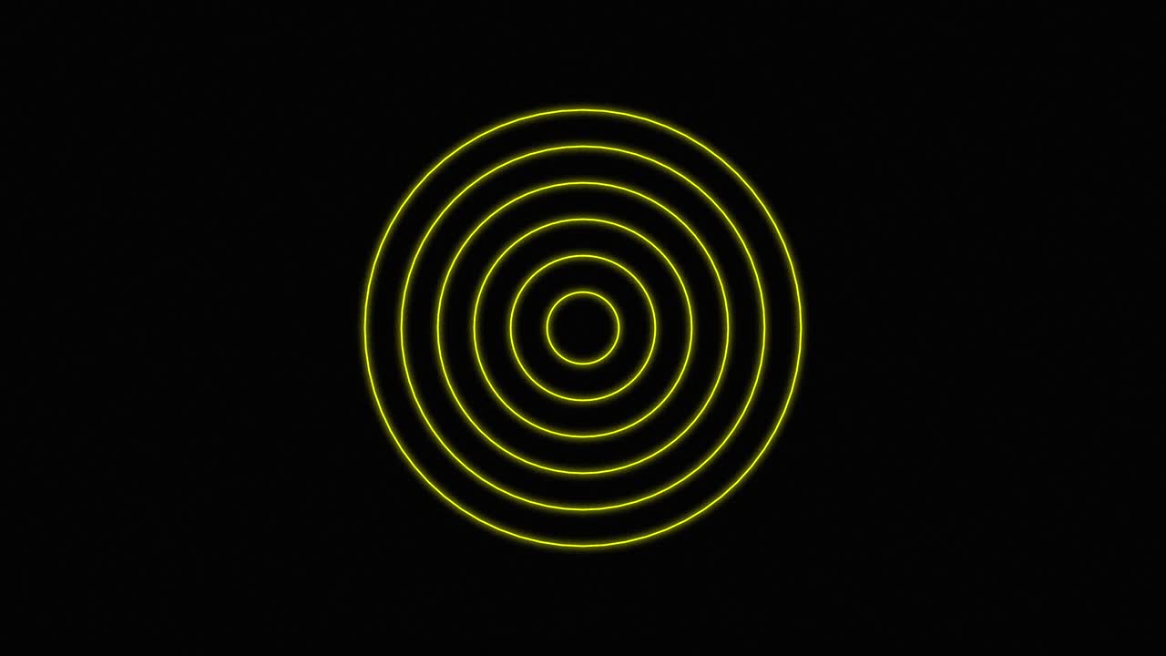 difundiendo círculos amarillos, animación de ondas de radio sobre fondo negro minimalista
