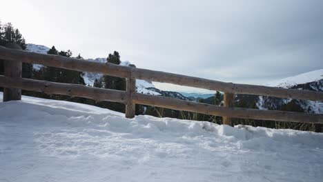 Snow-covered-hiking-trail-in-Dolomites-mountains,-Putia-climbing-path-in-winter