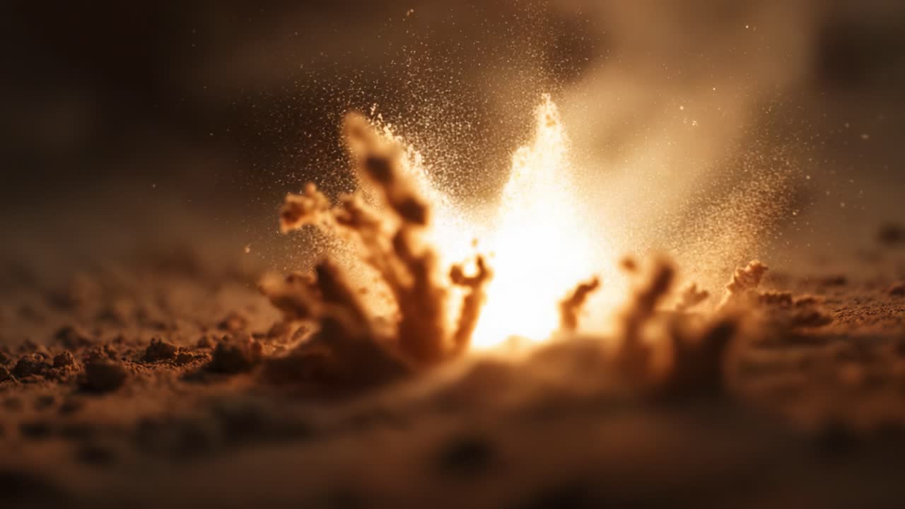 An Explosive Eruption of Dust and Light Showcasing the Dynamic Collision of Elements in a Dusty Environment, Highlighting the Intricacies of Motion and Energy Release