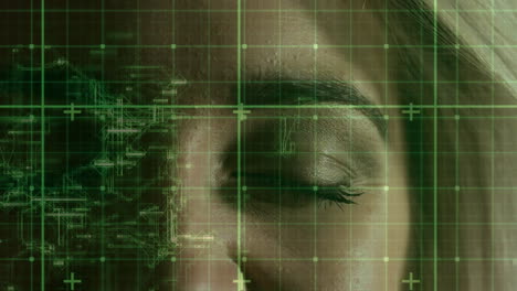 Animation of data processing over caucasian woman