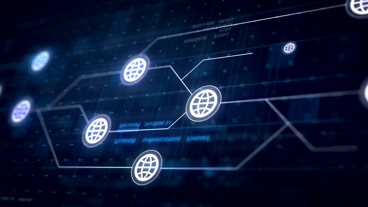 icono de internet del globo conexión de línea de la placa de circuito animación de bucle 4k