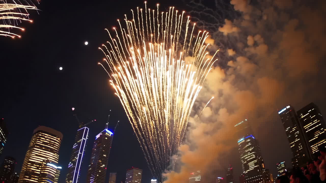 밤 에 도시 의 불꽃놀이