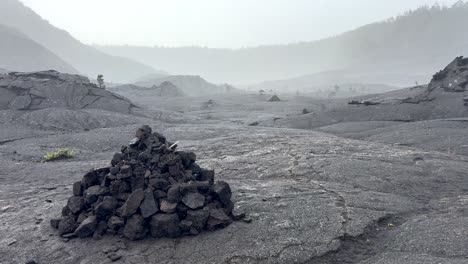 rock pile helping toursists navigate through the dormant kilauea iki crater in hawaii