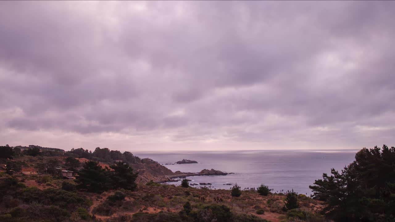 Quintay Casablanca Chile Valparaiso beach sea foam, morning drone time lapse morning