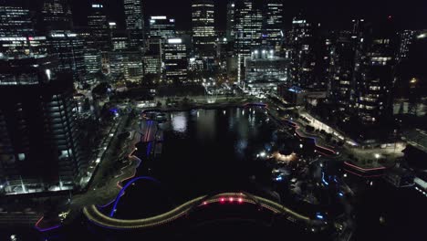 perth city elizabeth quay at night drone view