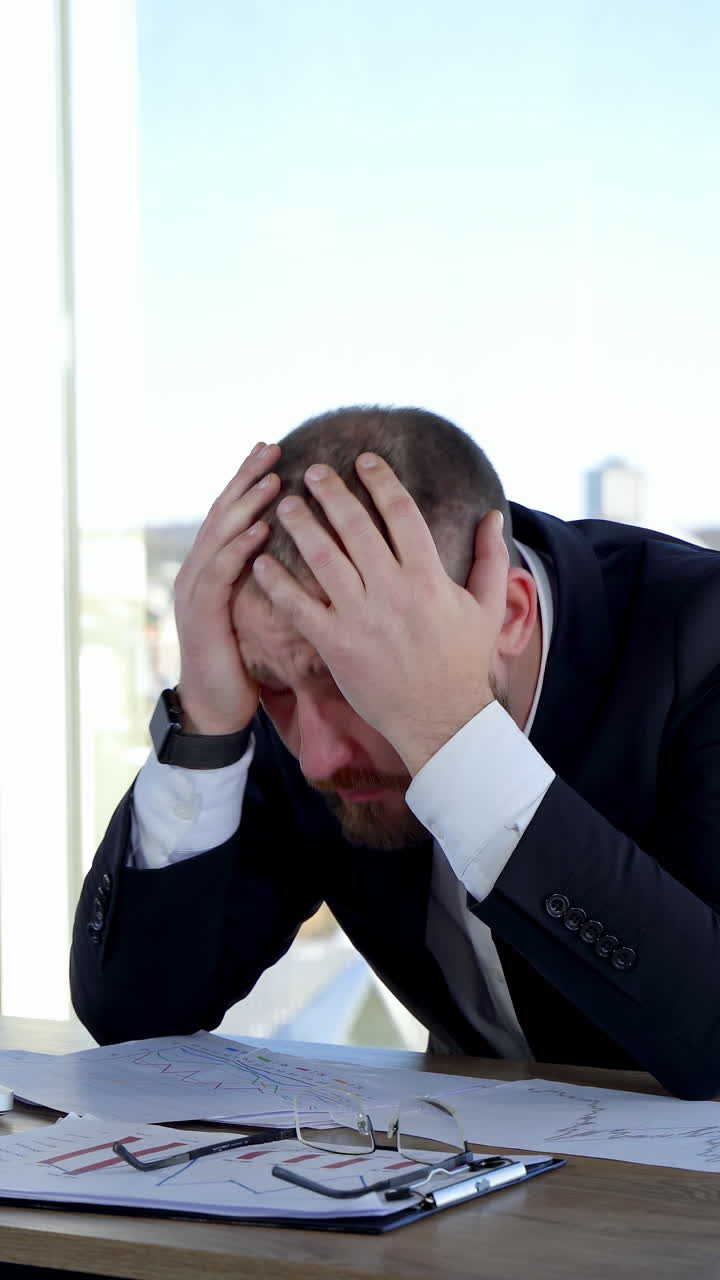 Tired office worker freelancer. Stressful businessman at work in the office