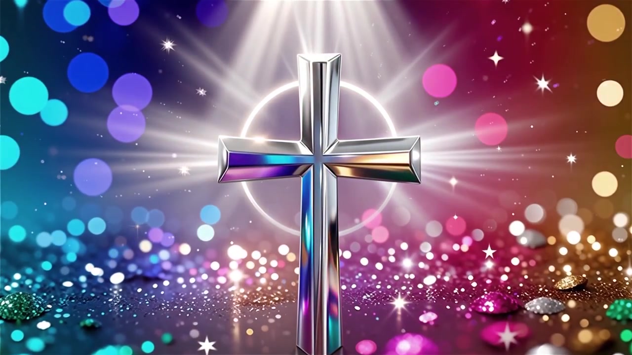 Croce Cristiana Luce Celestiale Sfondo per il Culto.