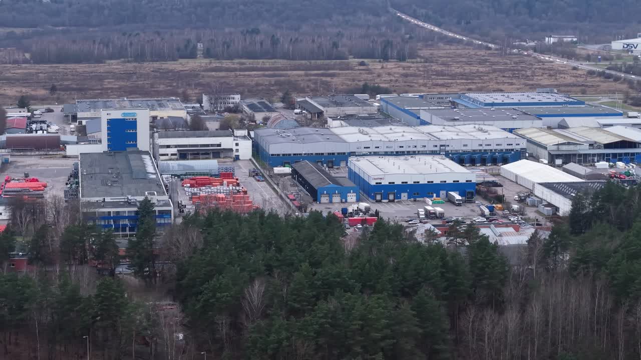 Commercial building complex near Vilnius, aerial drone view