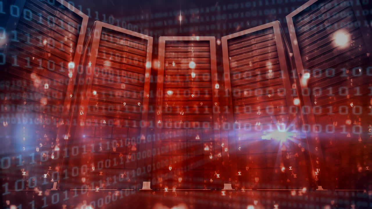 sala de servidores y código binario