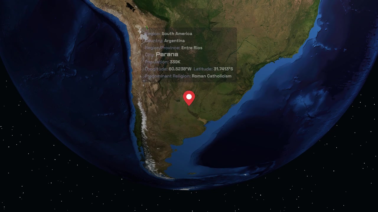 Digital Earth Globe Zooms to Parana, Argentina with City Information