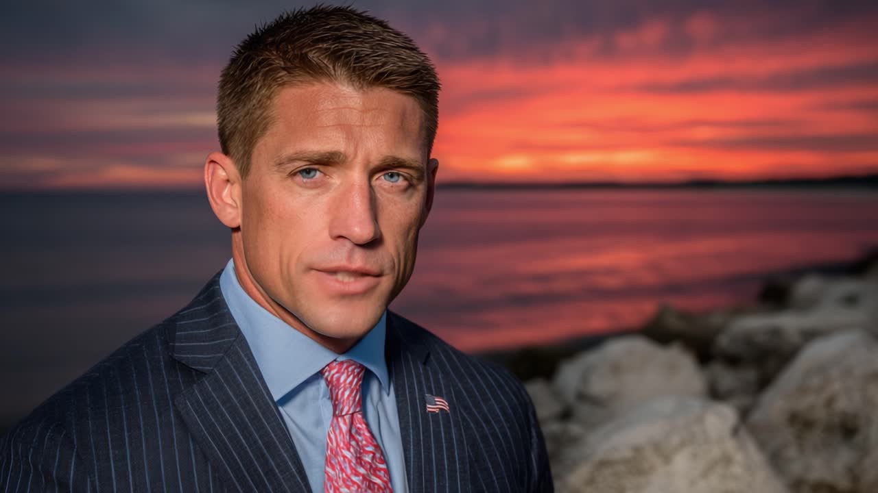 A Striking Portrait Against a Sunset: Capturing the Essence of Confidence and Determination in the Presence of Nature's Beauty