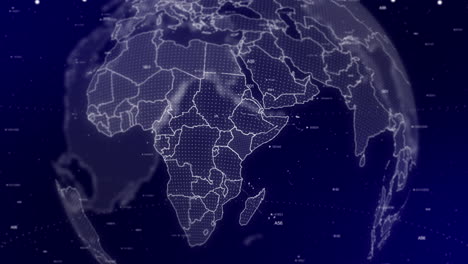 a cinematic video background showcases a digital globe rotating, zooming in on kenya country