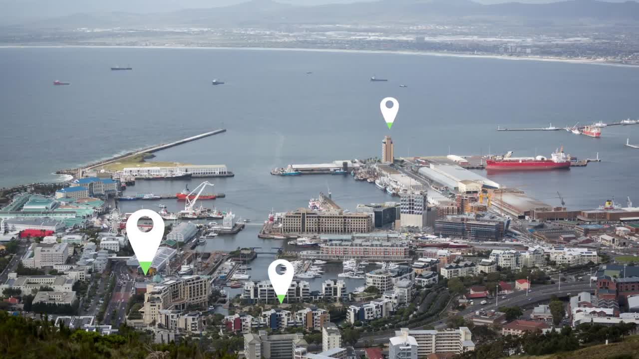 pines de ubicación en el paisaje urbano llenando en verde
