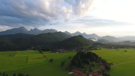 Panorama-from-the-air-Forggensee-and-Schwangau,-Germany,-Bavaria