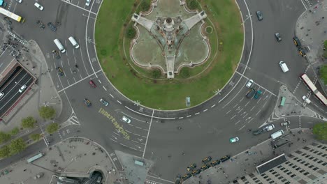 plaza de espana in barcelona, spain. roundabout city traffic, top view