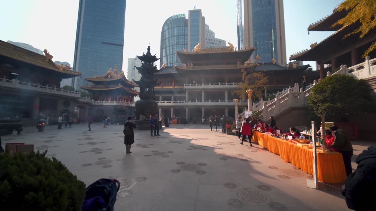 Main square of Jing'an temple complex, Shanghai, China.