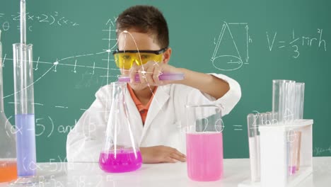 little boy scientist mixing chemicals 4k