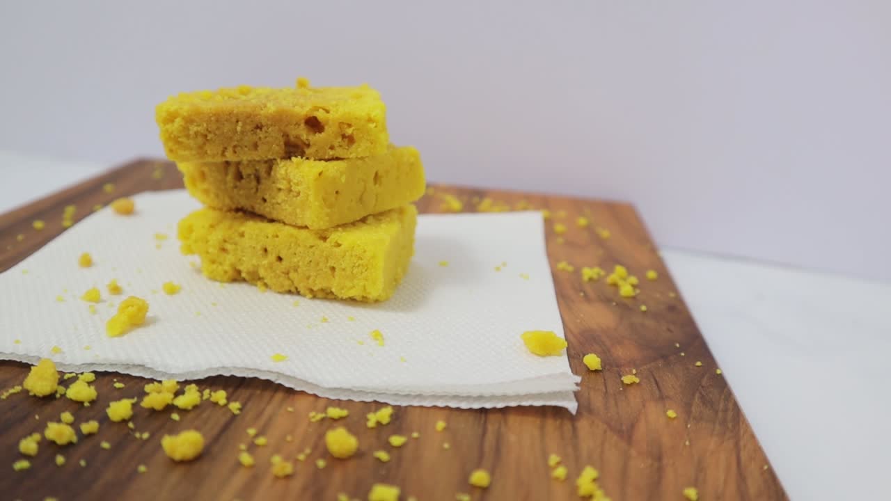 Closeup shot of Mysore pak or Mysuru paaka, is an Indian sweet prepared with ghee it is Famous in Southern India