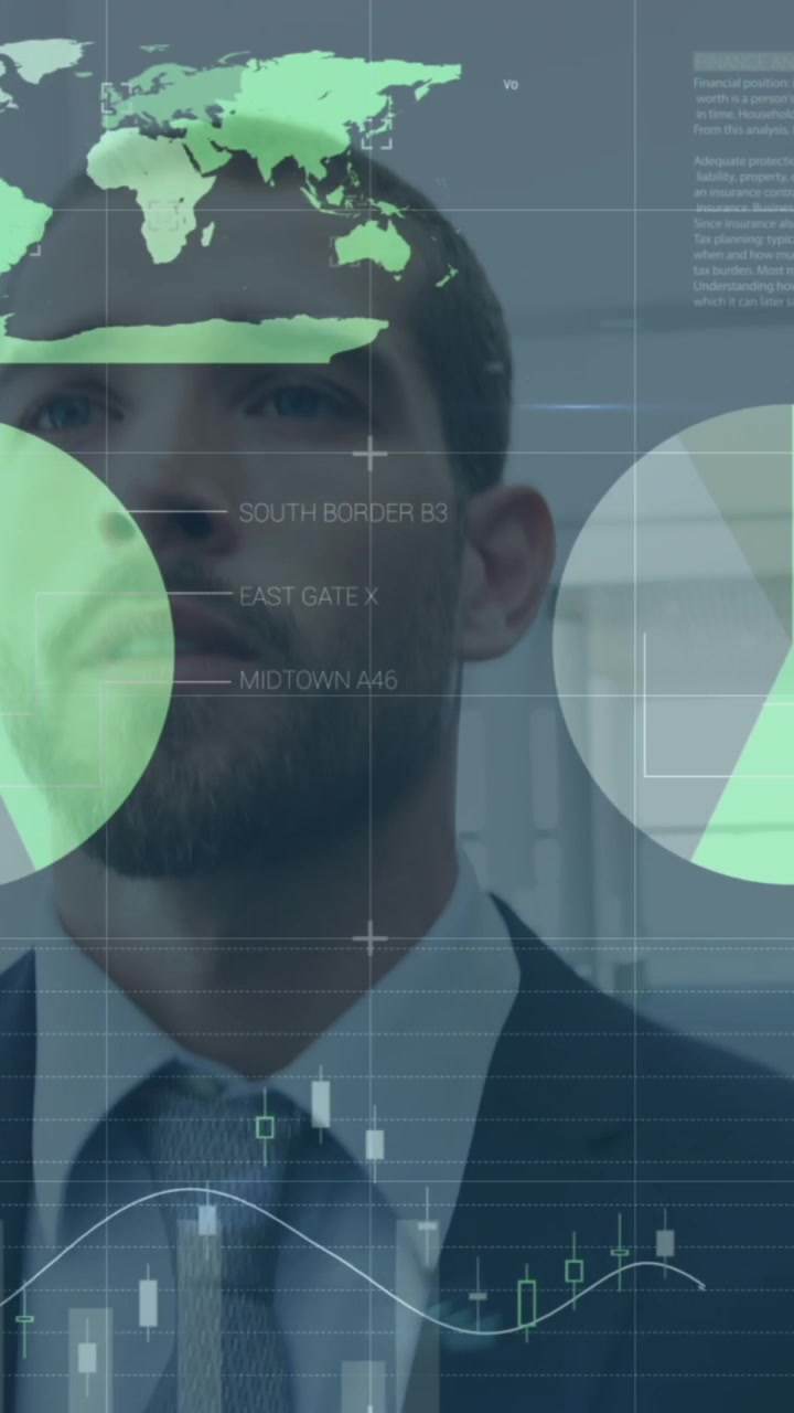 Animation of data processing over caucasian businessman walking