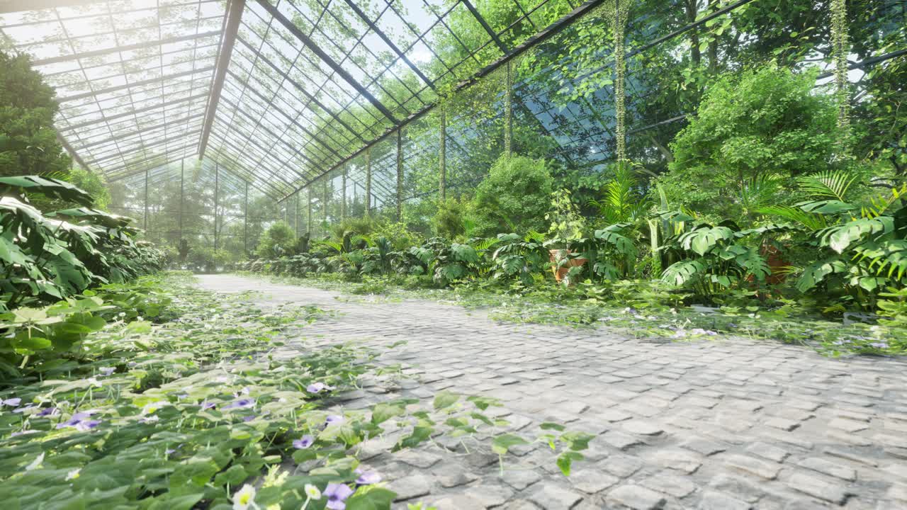 植物と花のある温室