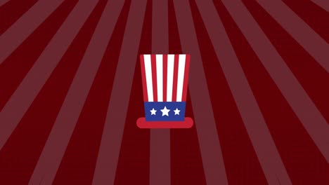 animation of hat coloured with american flag on red background