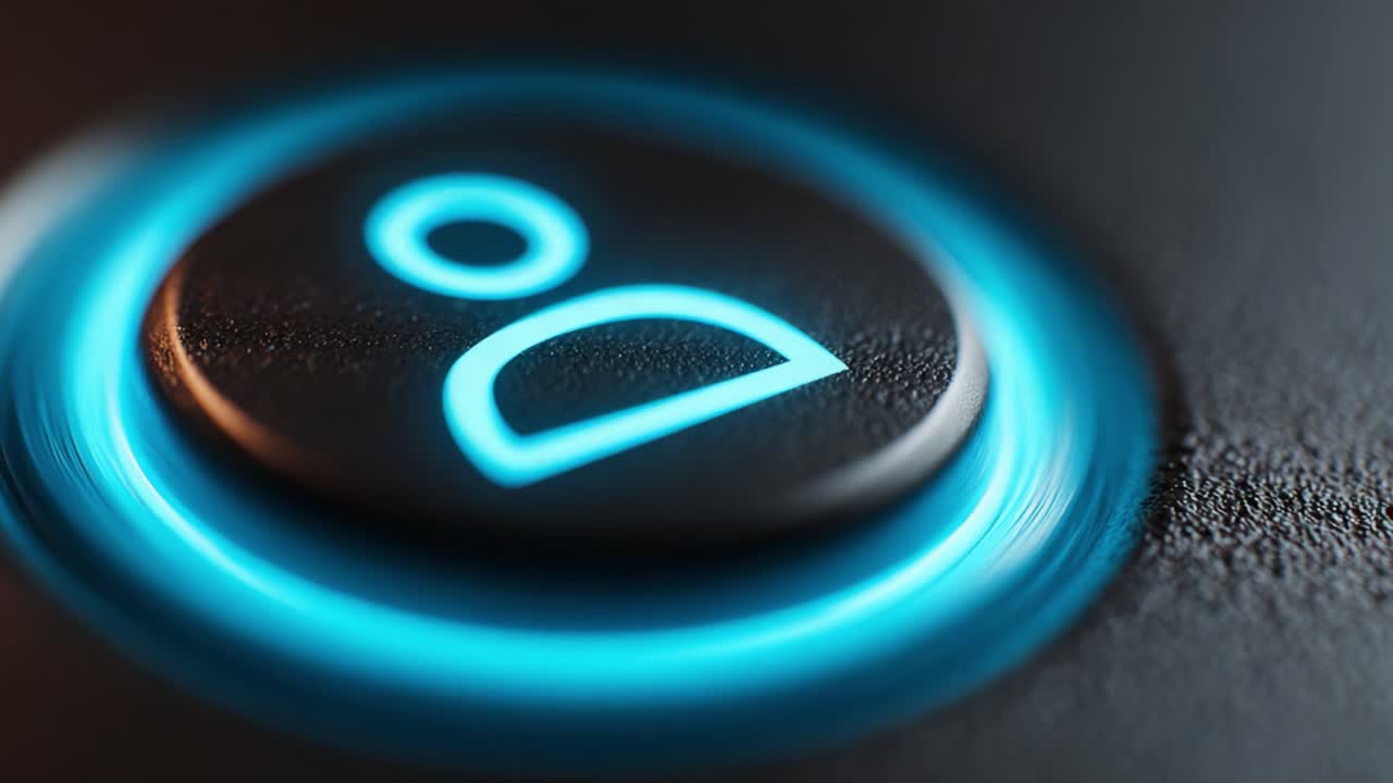 Close-up View of a Backlit Button Featuring a Minimalist User Icon Design, Highlighting Modern Interface Elements and Sleek Aesthetics in Technology