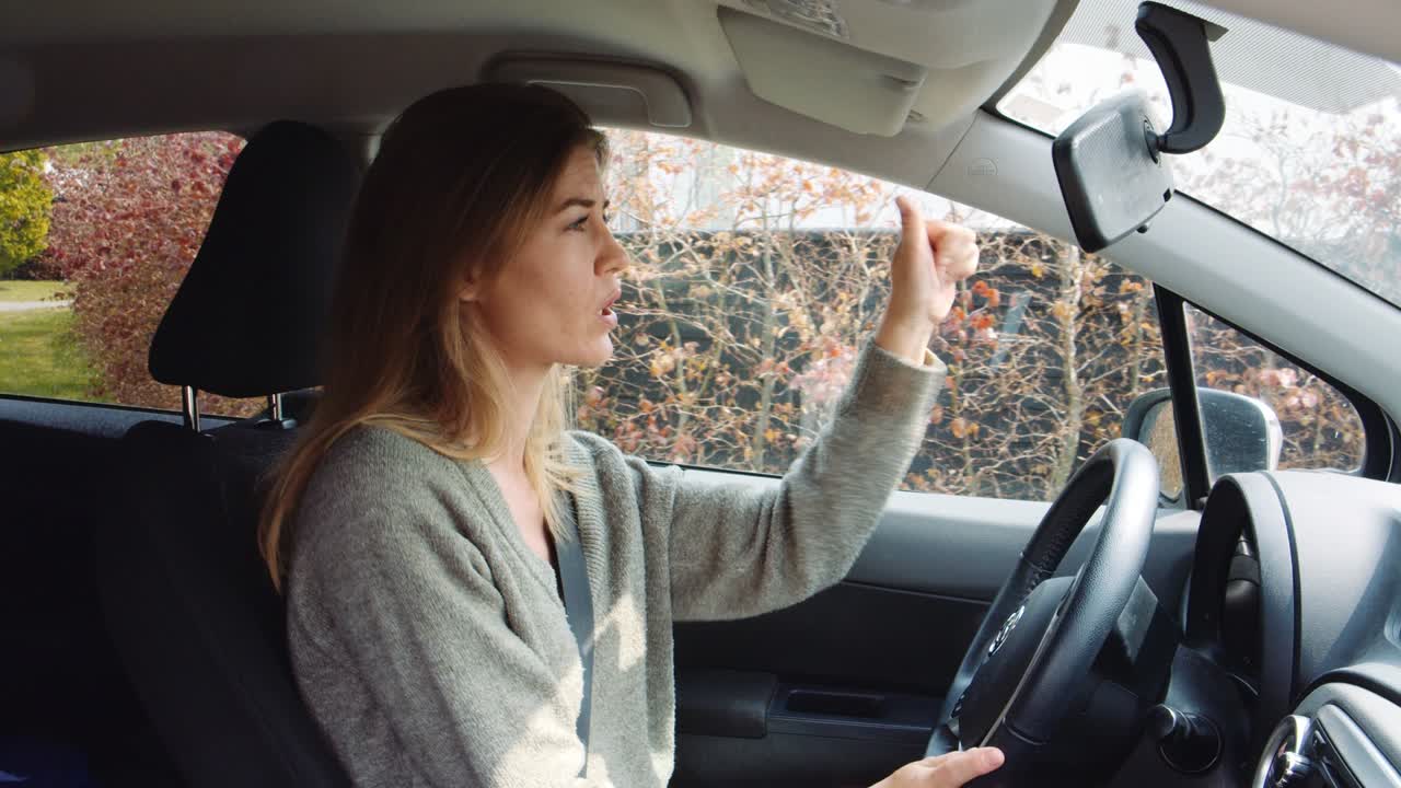 mujer bailando en el coche