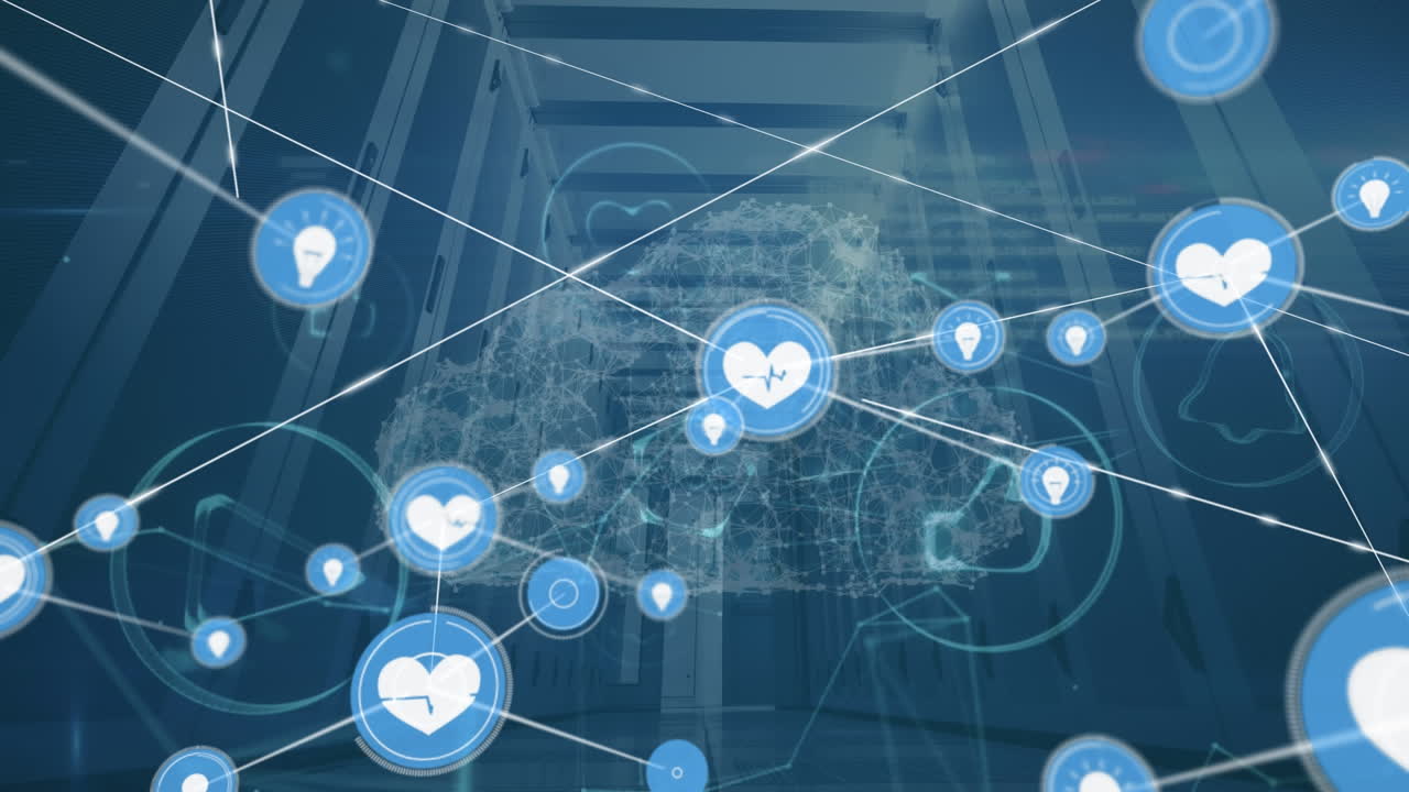 서버  ⁇  위의 아이콘으로 연결 네트워크의 애니메이션