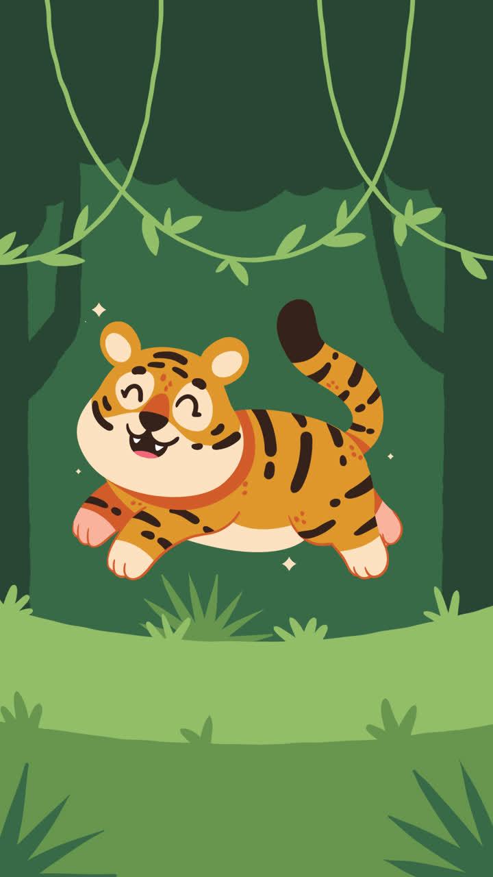 Cute Cartoon Tiger in a Jungle