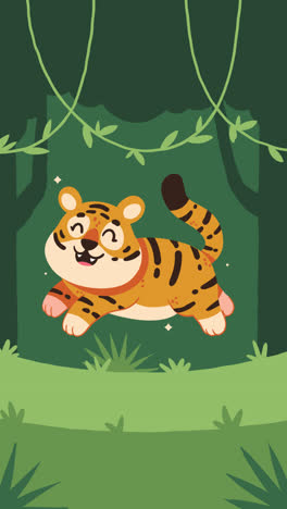 cute cartoon tiger in a jungle