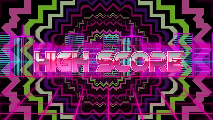 Animation of high score in digital abstract kaleidoscopic space