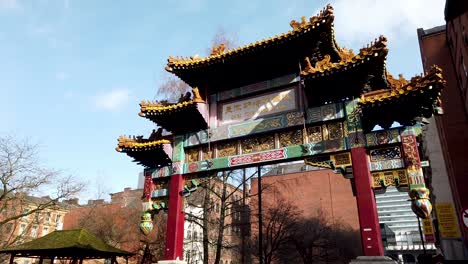 manchester chinatown entrance showing the imperial archway as a gateway to this cultural area of manchester, england, uk, europe